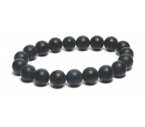 Onyx black matte bracelet elastic natural stone, ball 10 mm / 16-17 cm, life force stone