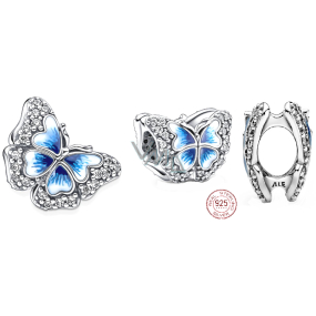 Charm Sterling silver 925 Blue shimmering butterfly bead on animal bracelet