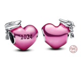 Charm Sterling Silver 925 Graduation Pink Graduation Heart 2024, Graduation Bracelet Bead