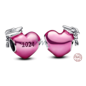 Charm Sterling Silver 925 Graduation Pink Graduation Heart 2024, Graduation Bracelet Bead