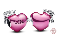 Charm Sterling Silver 925 Graduation Pink Graduation Heart 2024, Graduation Bracelet Bead