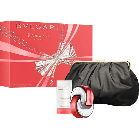 Bvlgari Omnia Coral eau de toilette 65 ml + body lotion 75 ml + black bag, for women gift set