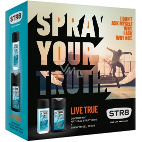 Str8 Live True perfumed deodorant glass for men 85 ml + shower gel 250 ml, cosmetic set