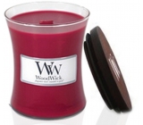 WoodWick Currant - Currant scented candle with wooden wick and glass lid medium 275 g