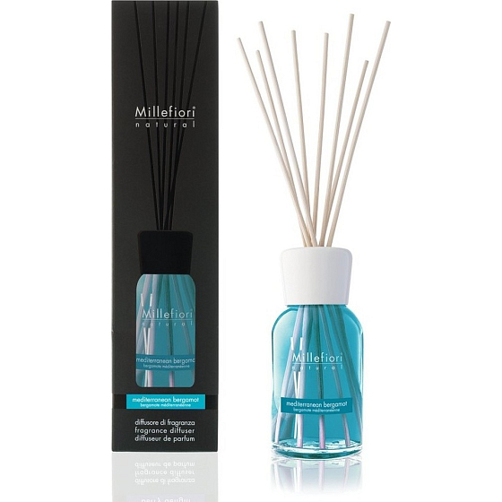 Millefiori Milano Natural Mediterranean Bergamot - Mediterranean bergamot Diffuser 250 ml + 8 stalks 30 cm long in medium-sized rooms lasts at least 3 months