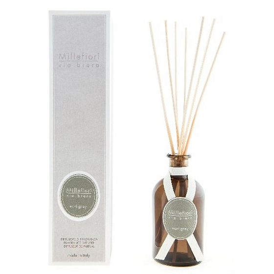 Millefiori Milano Via Brera Earl Gray - Floral fragrance Diffuser 250 ml + 8 stalks 30 cm long for medium-sized spaces lasts at least 3 months