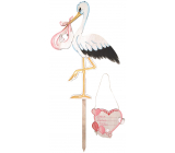 Pink wooden stork with sign 46 x 70 cm