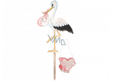 Pink wooden stork with sign 46 x 70 cm