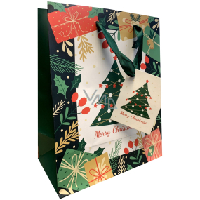 Ditipo Gift paper bag 22,5 x 17,5 x 10 cm Christmas green tree