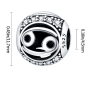 Cancer, zodiac sign, silver + zirconia bracelet pendant, ball 9 mm 1 piece