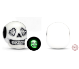 Sterling Silver 925 Luminous Glittering Skull Glow in the Dark, Halloween Bracelet Bead