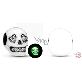 Sterling Silver 925 Luminous Glittering Skull Glow in the Dark, Halloween Bracelet Bead