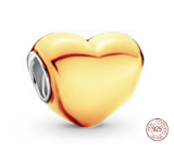 Charm Sterling silver 925 Metallic yellow heart, bead for bracelet, love