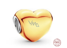 Charm Sterling silver 925 Metallic yellow heart, bead for bracelet, love
