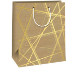 Ditipo Gift paper bag 26,4 x 32,7 x 13,6 cm Kraft - natural gold lines straight
