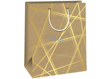 Ditipo Gift paper bag 26,4 x 32,7 x 13,6 cm Kraft - natural gold lines straight