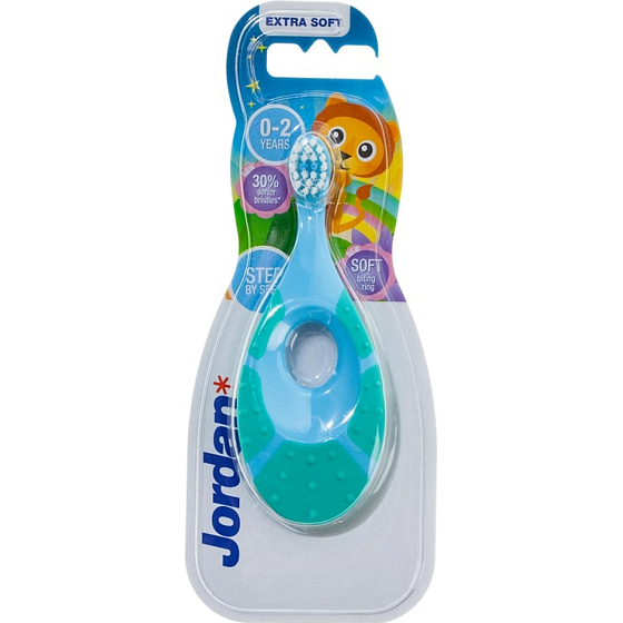 Jordan Step by Step soft children's toothbrush with teether, for ages 0-2 years, 1 pc