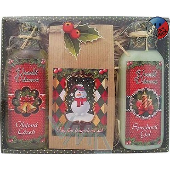 Bohemia Gifts Merry Christmas Olive shower gel 100 ml + bath 100 ml + salt 150 g, cosmetic set
