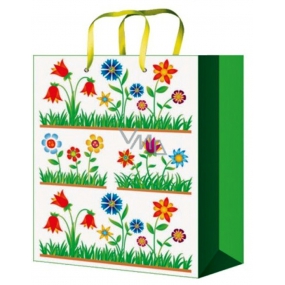 Angel Gift paper bag 23 x 18 x 10 cm green with flowers