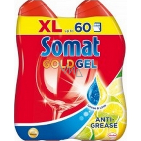 Somat Gold Gel Anti-Grease Lemon & Lime gel with active degreaser 2 x 600 ml