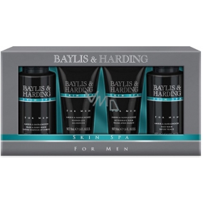 Baylis & Harding Men Amber and Sandalwood liquid soap for body and hair 100 ml + face cleansing gel 100 ml + aftershave 50 ml + shower gel 50 ml, cosmetic set for men