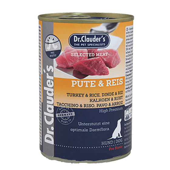 Dr. Clauders Turkey with rice, contains probiotics complete super premium food for adult dogs 400 g