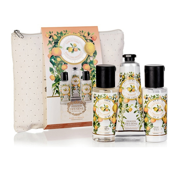 Panier des Sens Provence Citrus Travel Set shower gel 50 ml + body lotion 50 ml + hand cream 30 ml + pouch, travel cosmetic set