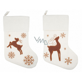 Cloth stocking Santa Claus with deer white 46 cm 1 piece