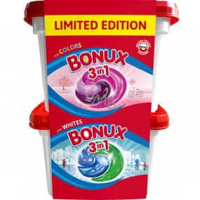 Bonux 3in1 Colors capsules gel capsules for washing coloured laundry + 3in1 Whites gel capsules for washing white laundry 22 pcs