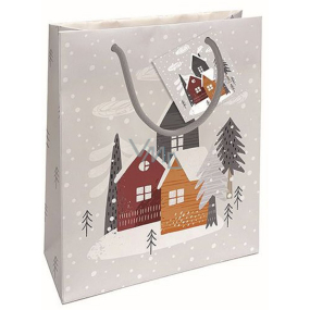 Nekupto Gift paper bag 23 x 18 x 10 cm Christmas houses silver