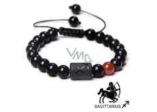 Onyx Sagittarius zodiac sign, natural stone bracelet, 8mm ball/ adjustable size, life force stone