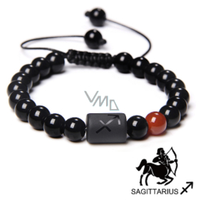 Onyx Sagittarius zodiac sign, natural stone bracelet, 8mm ball/ adjustable size, life force stone