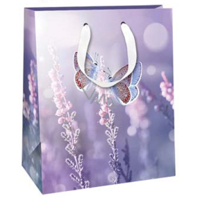 Ditipo Gift paper bag 26,4 x 32,7 x 13,6 cm Glitter Purple butterflies