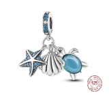 Charm Sterling Silver 925 Sea Turtle, Starfish, and Shell 3-in-1, Bracelet Pendant Sea