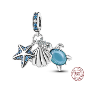 Charm Sterling silver 925 Sea turtle, starfish and shell 3in1, animal bracelet pendant