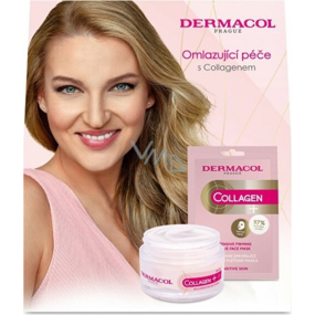 Dermacol Collagen Plus Intensive Rejuvenating intensive rejuvenating day cream 50 ml + firming and moisturizing textile mask 1 piece, cosmetic set for women