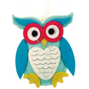 Felt owl blue 10 cm
