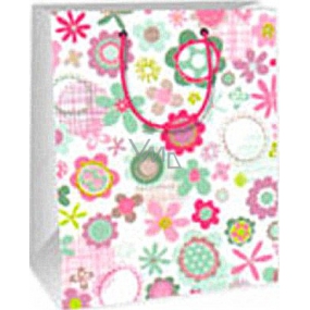 Ditipo Gift paper bag 18 x 10 x 22.7 cm white pink and green flowers