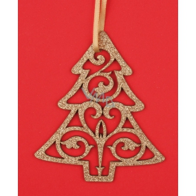 Tree wooden gold glitter for hanging 10 cm