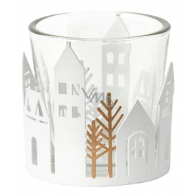 Yankee Candle Winter Village candlestick houses on a votive scented candle