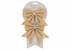Jute bow with shiny decoration 13 cm, 2 pieces