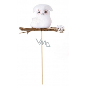 Owl with wicker white snowflake recess 6 cm + skewers