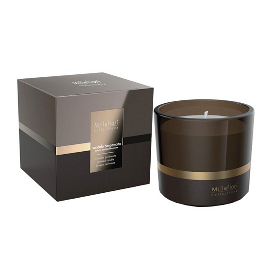 Millefiori Milano Sleek Elegance Sandalo Bergamotto - Sandalwood and Bergamot Scented candle burns up to 60 hours 180 g