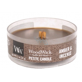 WoodWick Amber & Incense - Ambergris and incense scented candle with wooden wick petite 31 g