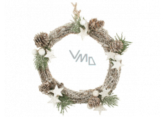 White wicker wreath with glitter 20 cm