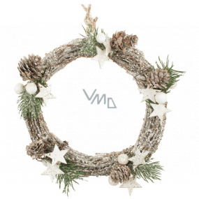 White wicker wreath with glitter 20 cm