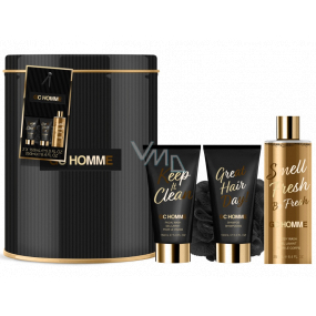 Grace Cole GC Homme cleansing gel 250 ml + shampoo 150 ml + cleansing gel for face 150 ml + washing sponge + tin can, cosmetic set for men