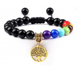 Chakra bracelet Tree of Life + Obsidian, natural stone, hand knitted, adjustable size, 8 mm ball, rescue stone