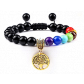 Chakra bracelet Tree of Life + Obsidian, natural stone, hand knitted, adjustable size, 8 mm ball, rescue stone