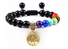 Chakra bracelet Tree of Life + Obsidian, natural stone, hand knitted, adjustable size, 8 mm ball, rescue stone